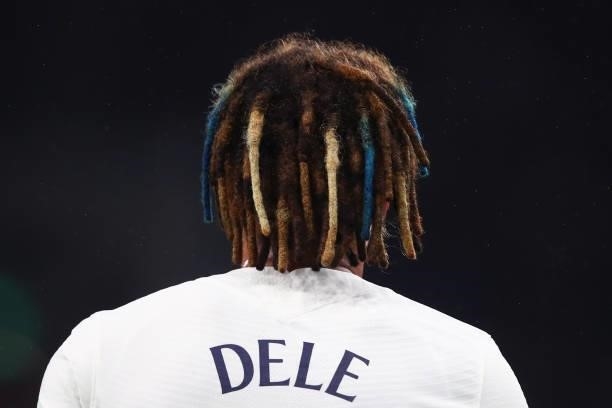 The Blue and White hair dye of Dele Alli of Tottenham Hotspur during the UEFA Europa Conference League group G match between Tottenham Hotspur and NS...