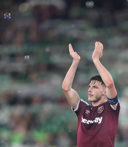 West Ham United's Declan Rice at the end of the match during the UEFA Europa League group H match between West Ham United and Rapid Wien at Olympic...