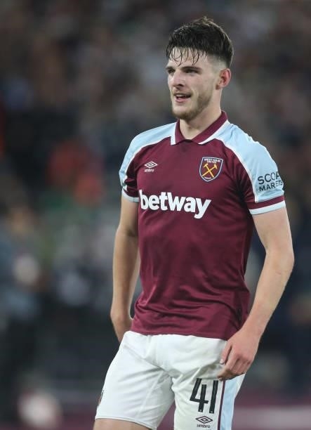 West Ham United's Declan Rice during the UEFA Europa League group H match between West Ham United and Rapid Wien at Olympic Stadium on September 30,...