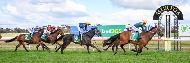 Hostar ridden by Michael Poy wins the Ecycle Solutions Murtoa Cup at Murtoa Racecourse on October 02, 2021 in Murtoa, Australia.