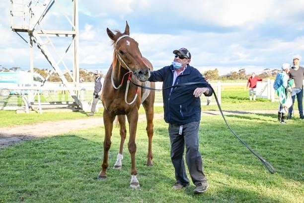 Prize Lad after winning the Scott Smith Landscaping 0 - 58 Handicap at Murtoa Racecourse on October 02, 2021 in Murtoa, Australia.