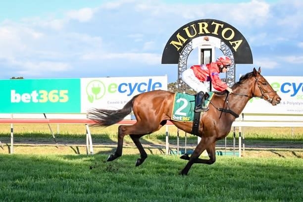 Court Deep ridden by Heidi Gillie wins the Horsham Doors & Glass BM64 Handicap at Murtoa Racecourse on October 02, 2021 in Murtoa, Australia.