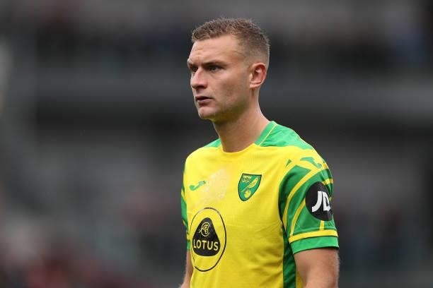 Ben Gibson of Norwich City during the Premier League match between Burnley and Norwich City at Turf Moor on October 2, 2021 in Burnley, England.
