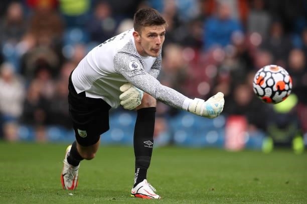 Nick Pope of Burnley during the Premier League match between Burnley and Norwich City at Turf Moor on October 2, 2021 in Burnley, England.