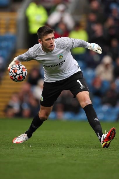 Nick Pope of Burnley during the Premier League match between Burnley and Norwich City at Turf Moor on October 2, 2021 in Burnley, England.