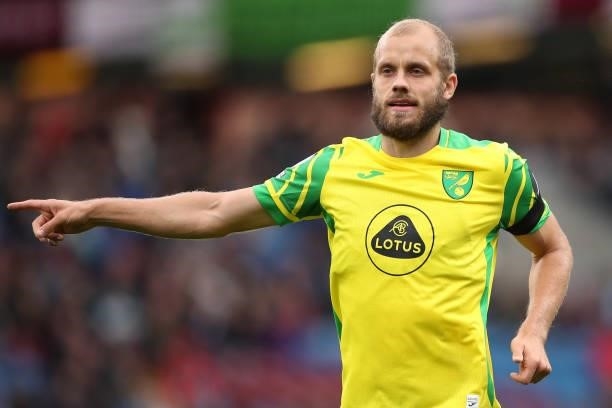 Teemu Pukki of Norwich City during the Premier League match between Burnley and Norwich City at Turf Moor on October 2, 2021 in Burnley, England.