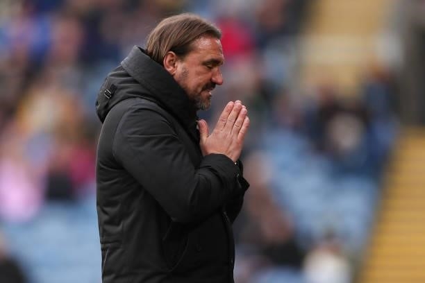 Daniel Farke the head coach / manager of Norwich City reacts during the Premier League match between Burnley and Norwich City at Turf Moor on October...