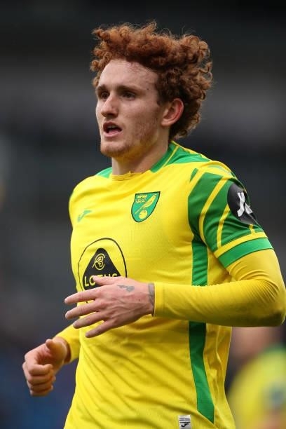 Josh Sargent of Norwich City during the Premier League match between Burnley and Norwich City at Turf Moor on October 2, 2021 in Burnley, England.