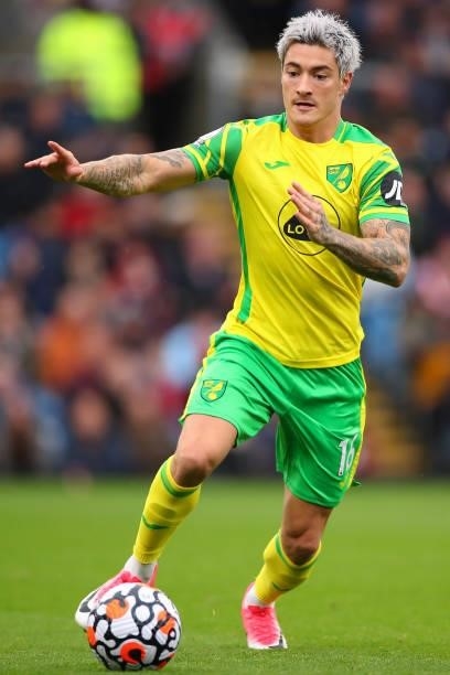 Mathias Normann of Norwich City during the Premier League match between Burnley and Norwich City at Turf Moor on October 2, 2021 in Burnley, England.
