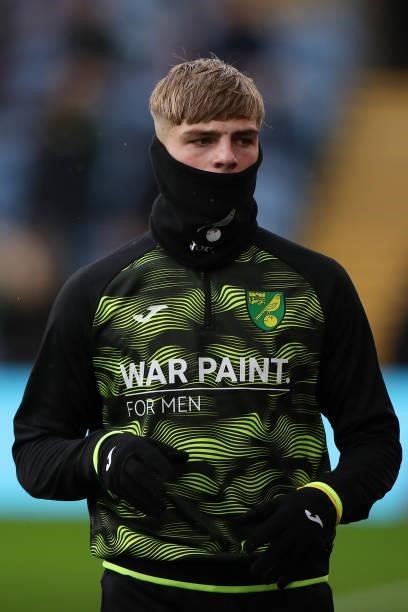 Brandon Williams of Norwich City wearing a snood during the Premier League match between Burnley and Norwich City at Turf Moor on October 2, 2021 in...