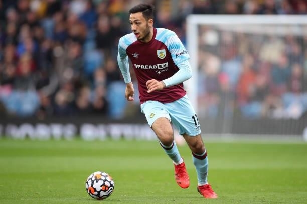 Dwight McNeil of Burnley during the Premier League match between Burnley and Norwich City at Turf Moor on October 2, 2021 in Burnley, England.