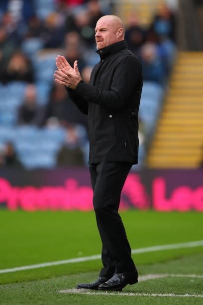 Sean Dyche the head coach / manager of Burnley during the Premier League match between Burnley and Norwich City at Turf Moor on October 2, 2021 in...