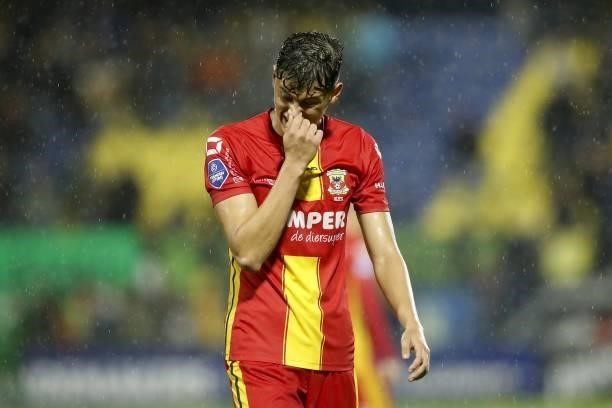 Jay Idzes of Go Ahead Eagles during the Dutch Eredivisie match between RKC Waalwijk and Go Ahead Eagles at the Mandemakers Stadium on October 2, 2021...