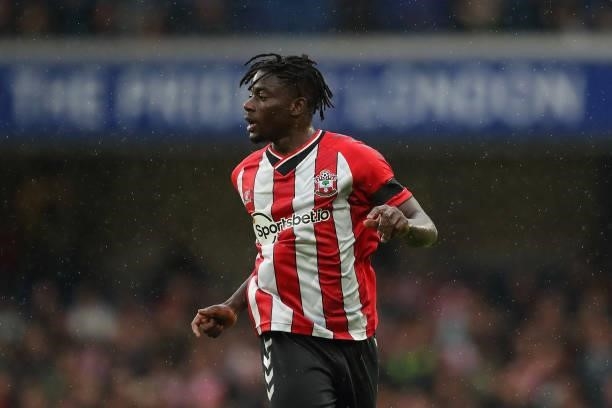 Mohammed Salisu of Southampton during the Premier League match between Chelsea and Southampton at Stamford Bridge on October 2, 2021 in London,...