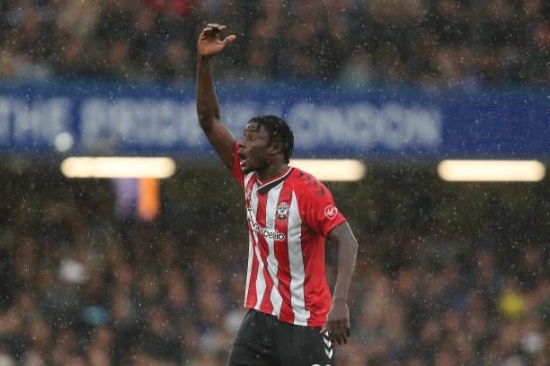 Mohammed Salisu of Southampton during the Premier League match between Chelsea and Southampton at Stamford Bridge on October 2, 2021 in London,...