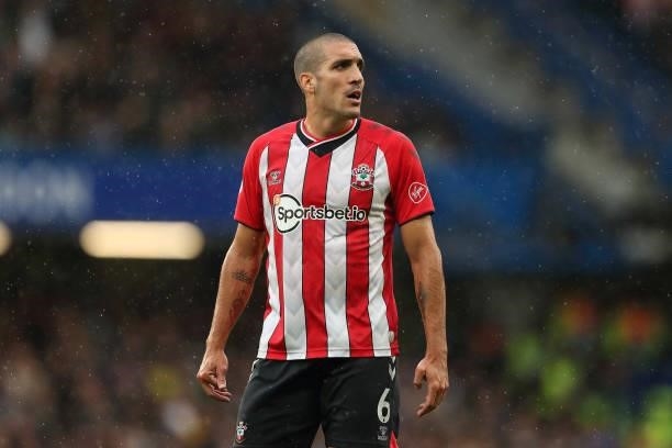 Oriol Romeu of Southampton during the Premier League match between Chelsea and Southampton at Stamford Bridge on October 2, 2021 in London, England.