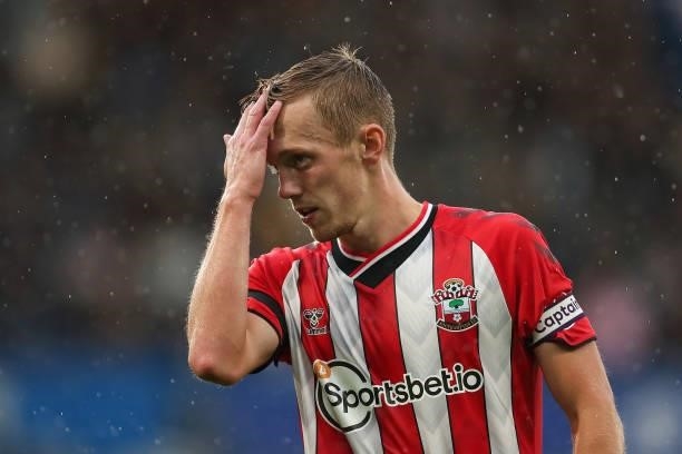 James Ward-Prowse of Southampton during the Premier League match between Chelsea and Southampton at Stamford Bridge on October 2, 2021 in London,...