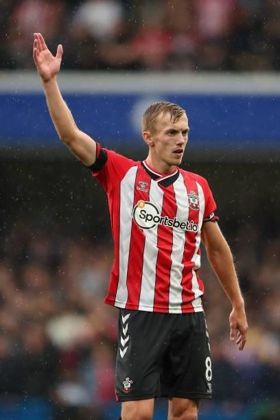 James Ward-Prowse of Southampton during the Premier League match between Chelsea and Southampton at Stamford Bridge on October 2, 2021 in London,...