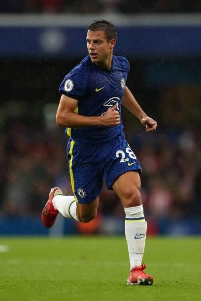 Cesar Azpilicueta of Chelsea during the Premier League match between Chelsea and Southampton at Stamford Bridge on October 2, 2021 in London, England.