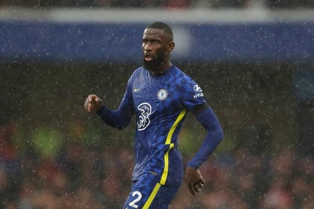 Antonio Rudiger of Chelsea during the Premier League match between Chelsea and Southampton at Stamford Bridge on October 2, 2021 in London, England.