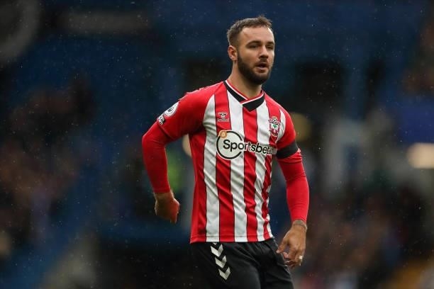 Adam Armstrong of Southampton during the Premier League match between Chelsea and Southampton at Stamford Bridge on October 2, 2021 in London,...