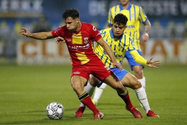 Giannis Botos of Go Ahead Eagles, Ayman Azhil of RKC Waalwijk during the Dutch Eredivisie match between RKC Waalwijk and Go Ahead Eagles at the...