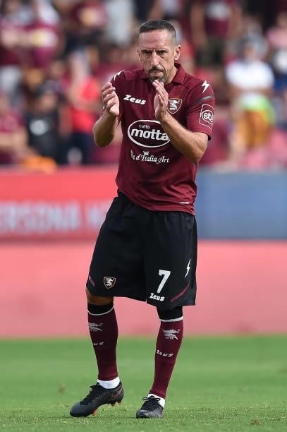 Franck Ribery of US Salernitana 1919 gestures during the Serie A match between US Salernitana 1919 and Genoa CFC at Stadio Arechi, Salerno, Italy on...