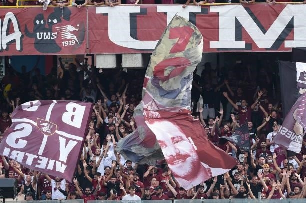 Supporters of US Salernitana 1919 on the stands during the Serie A match between US Salernitana 1919 and Genoa CFC at Stadio Arechi, Salerno, Italy...
