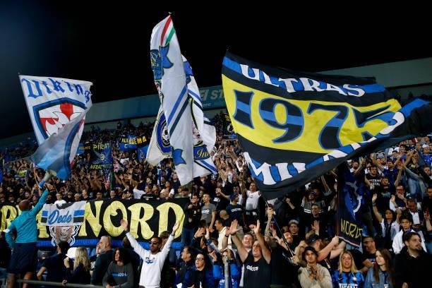 Supporters of FC Internazionale prior to the Serie A match between US Sassuolo and FC Internazionale at Mapei Stadium - Citta' del Tricolore on...