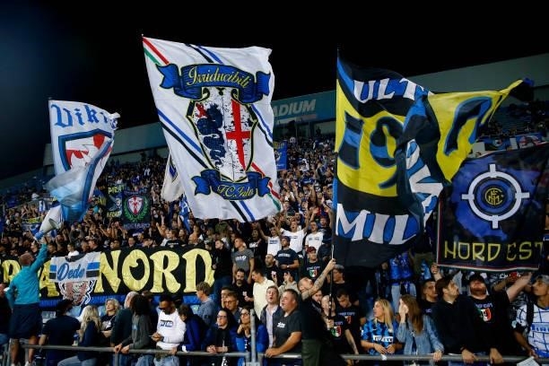 Supporters of FC Internazionale prior to the Serie A match between US Sassuolo and FC Internazionale at Mapei Stadium - Citta' del Tricolore on...