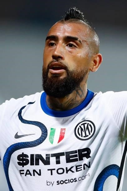 Arturo Vidal of FC Internazionale looks on during the Serie A match between US Sassuolo and FC Internazionale at Mapei Stadium - Citta' del Tricolore...