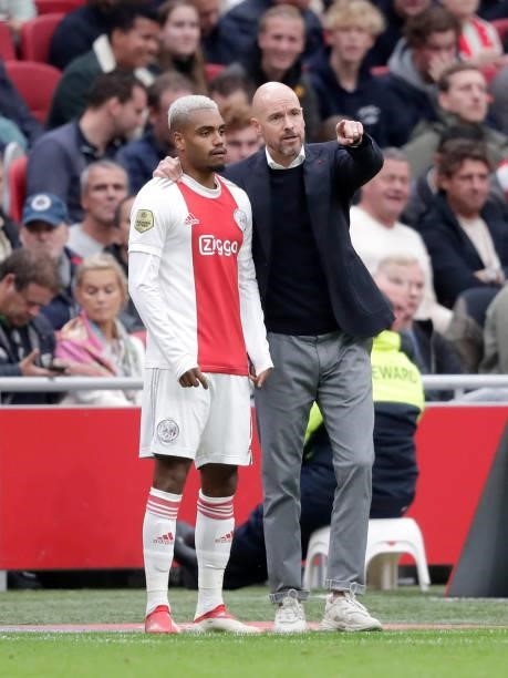 Danilo Pereira of Ajax, coach Erik Ten Hag of Ajax during the Dutch Eredivisie match between Ajax v FC Utrecht at the Johan Cruijff Arena on October...