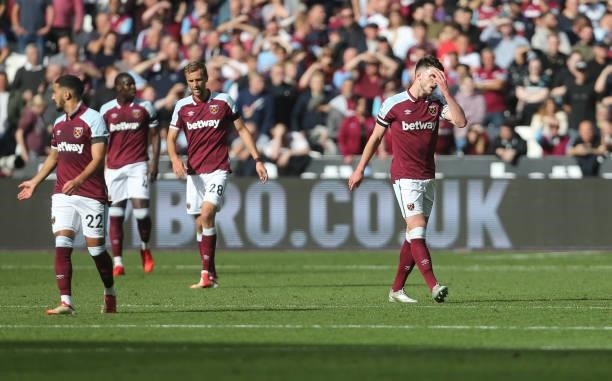 Dejection for West Ham United and Declan Rice during the Premier League match between West Ham United and Brentford at London Stadium on October 2,...