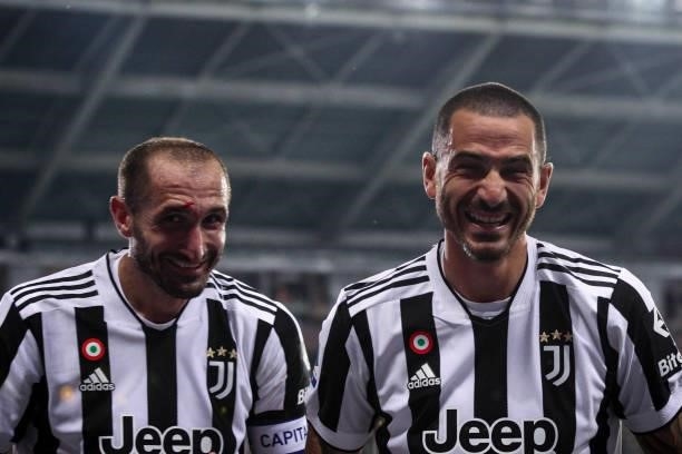 Juventus defender Giorgio Chiellini and Juventus defender Leonardo Bonucci celebrate victory after the Serie A football match n.7 TORINO - JUVENTUS...