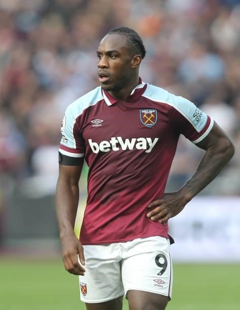 West Ham United's Michail Antonio during the Premier League match between West Ham United and Brentford at London Stadium on October 2, 2021 in...
