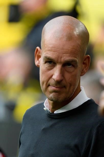 Direktor Marketing and Vertrieb Carsten Cramer of Borussia Dortmund looks on prior to the Bundesliga match between Borussia Dortmund and FC Augsburg...