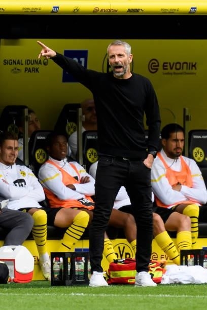 Head coach Marco Rose of Borussia Dortmund gestures during the Bundesliga match between Borussia Dortmund and FC Augsburg at Signal Iduna Park on...