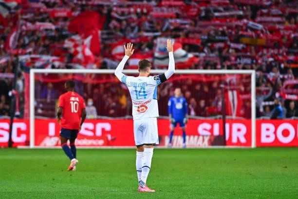 Luan PERES PETRONI of Marseille during the Ligue 1 Uber Eats match between Lille and Marseille at Stade Pierre Mauroy on October 3, 2021 in Lille,...