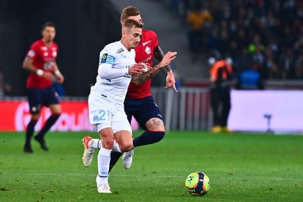 Valentin RONGIER of Marseille during the Ligue 1 Uber Eats match between Lille and Marseille at Stade Pierre Mauroy on October 3, 2021 in Lille,...