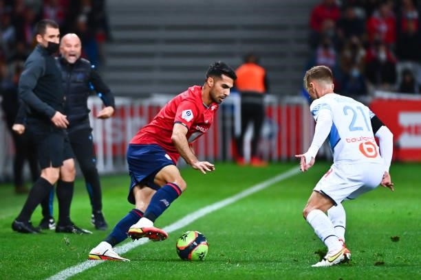 Zeki CELIK of Lille during the Ligue 1 Uber Eats match between Lille and Marseille at Stade Pierre Mauroy on October 3, 2021 in Lille, France.