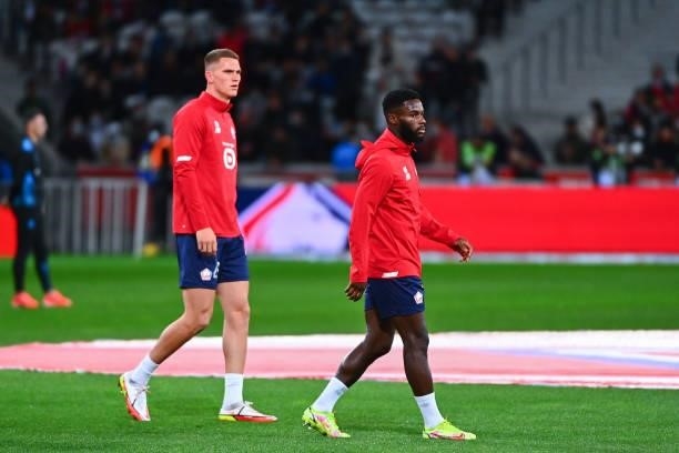 Sven BOTMAN of Lille and Jonathan BAMBA of Lille during the Ligue 1 Uber Eats match between Lille and Marseille at Stade Pierre Mauroy on October 3,...