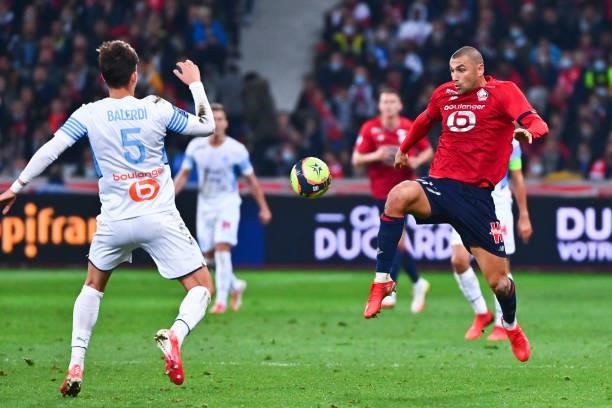 Burak YILMAZ of Lille during the Ligue 1 Uber Eats match between Lille and Marseille at Stade Pierre Mauroy on October 3, 2021 in Lille, France.
