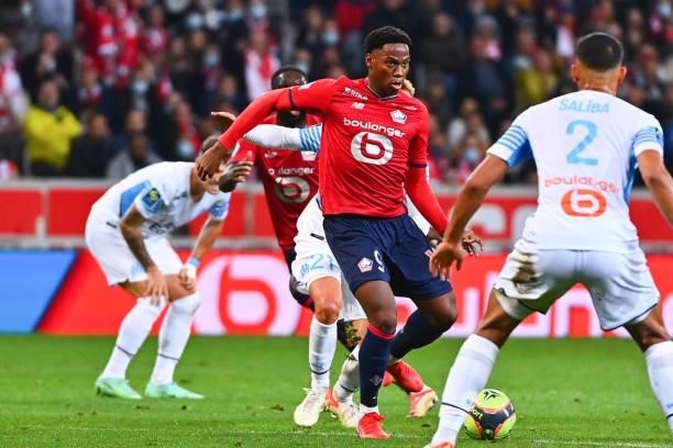 Jonathan DAVID of Lille during the Ligue 1 Uber Eats match between Lille and Marseille at Stade Pierre Mauroy on October 3, 2021 in Lille, France.