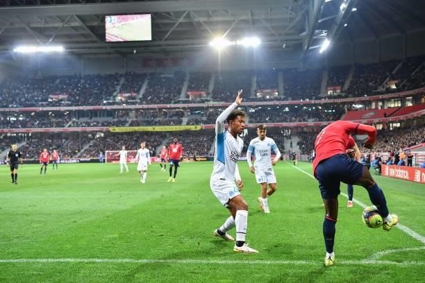 Boubacar KAMARA of Marseille during the Ligue 1 Uber Eats match between Lille and Marseille at Stade Pierre Mauroy on October 3, 2021 in Lille,...