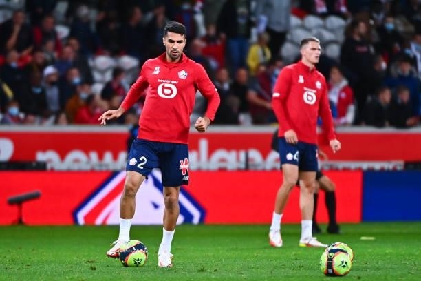 Zeki CELIK of Lille during the Ligue 1 Uber Eats match between Lille and Marseille at Stade Pierre Mauroy on October 3, 2021 in Lille, France.