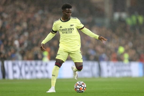 Bukayo Saka of Arsenal during the Premier League match between Brighton & Hove Albion and Arsenal at American Express Community Stadium on October 2,...