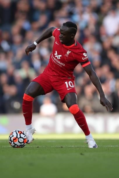 Sadio Mane of Liverpool during the Premier League match between Liverpool and Manchester City at Anfield on October 3, 2021 in Liverpool, England.