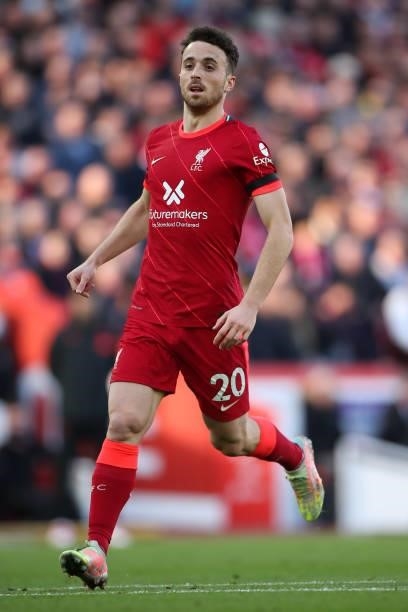 Diogo Jota of Liverpool during the Premier League match between Liverpool and Manchester City at Anfield on October 3, 2021 in Liverpool, England.