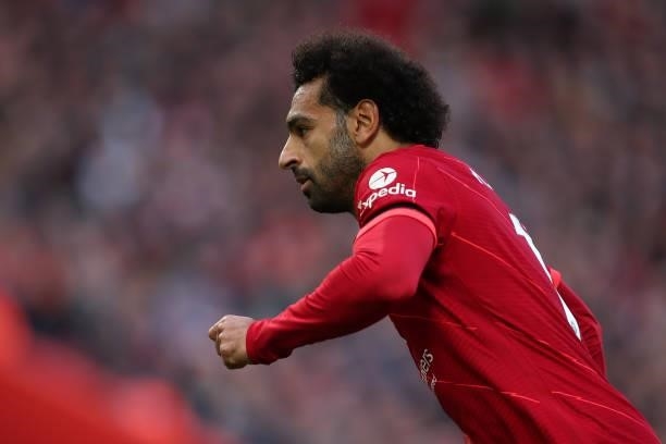 Mohamed Salah of Liverpool during the Premier League match between Liverpool and Manchester City at Anfield on October 3, 2021 in Liverpool, England.