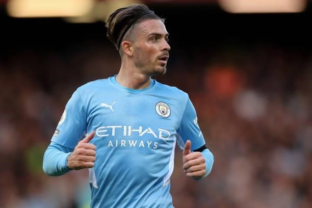 Jack Grealish of Manchester City during the Premier League match between Liverpool and Manchester City at Anfield on October 3, 2021 in Liverpool,...